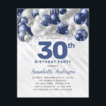 Cheap Navy Blue Silver Balloon Glitter Birthday Flyer<br><div class="desc">Modern Glam Navy Blue Silver Balloon Glitter Sparkle Any Age Birthday Invitation</div>