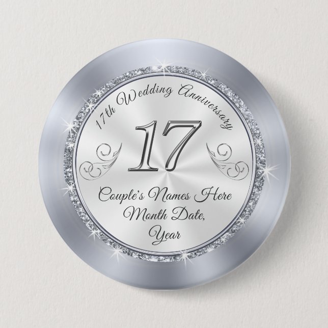 Cheap Personalised 17th Wedding Anniversary Pins (Front)