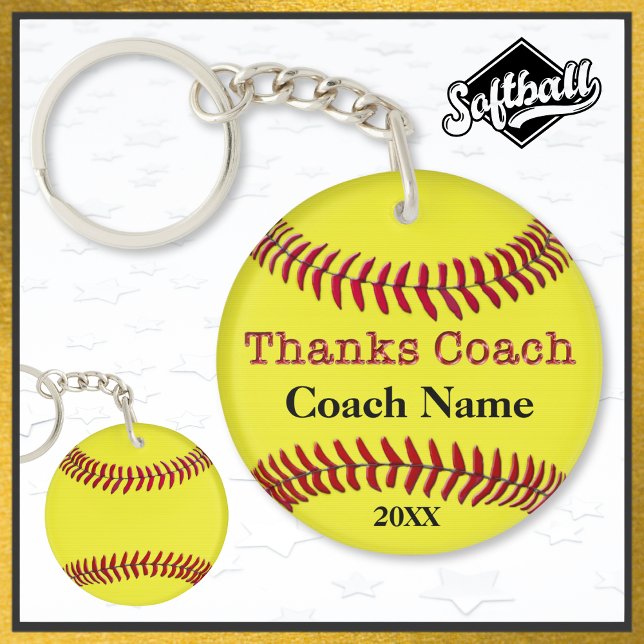 Cheap Personalised Gifts for Softball Coaches Key Ring (Softball Keychains for cheap softball gifts for coaches. Personalized softball keychains. Coach Name)