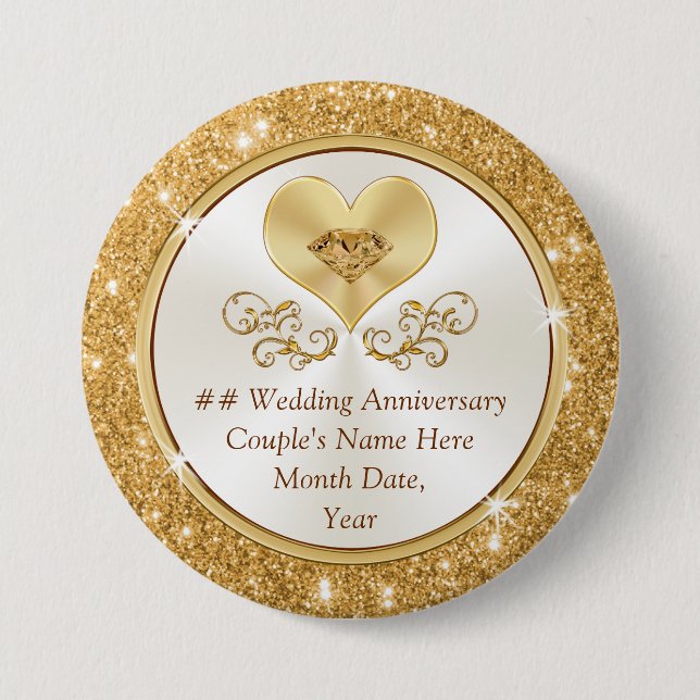 Cheap Personalised Golden Anniversary Party Favour 7.5 Cm Round Badge (Front)