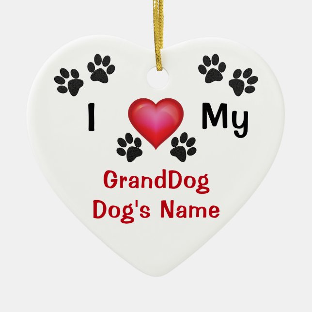 Cheap Personalised I Love My GrandDog Ornament (Front)