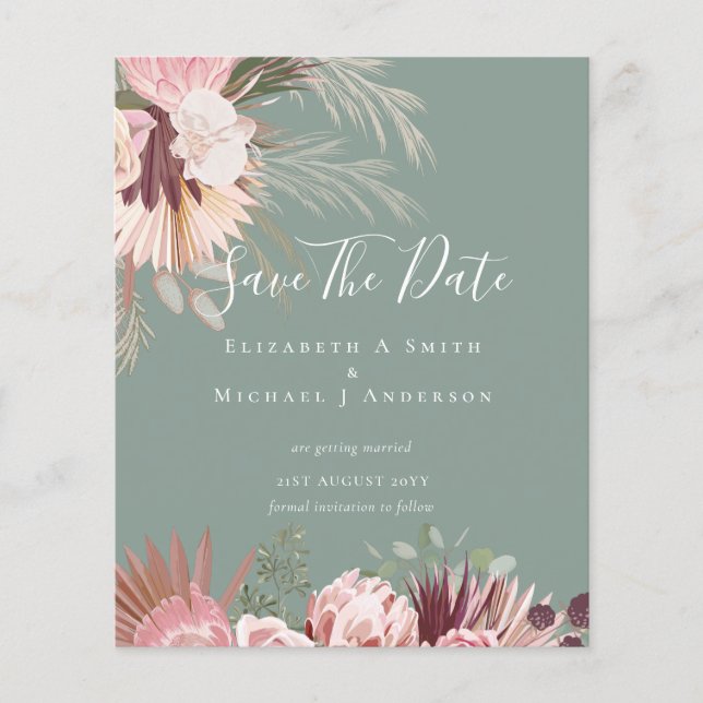 CHEAP PHOTO SAVE DATES - Pampas Grass Burgundy Flyer (Front)