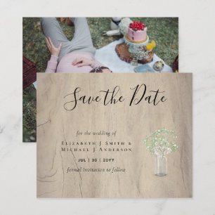 CHEAP Photo Save Dates Rustic Gypsophila Mason Jar
