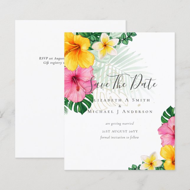 CHEAP Photo Save Dates TROPICAL FLOWERS Beach (Front/Back)