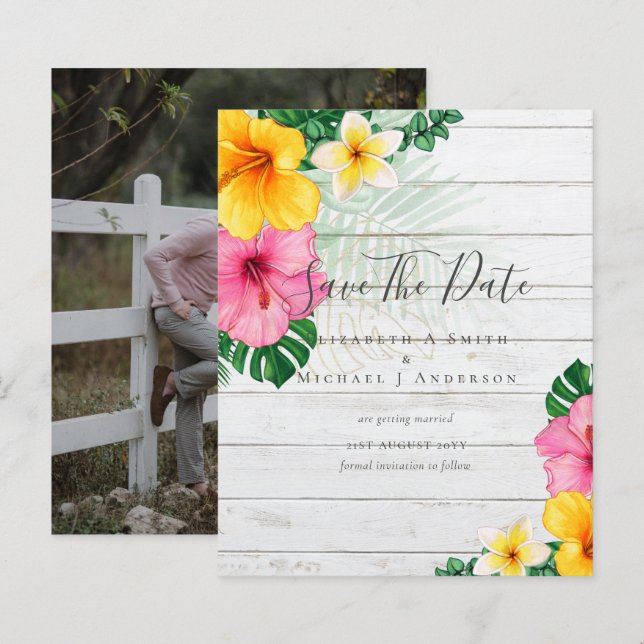 CHEAP Photo Save Dates TROPICAL FLOWERS Beach (Front/Back)