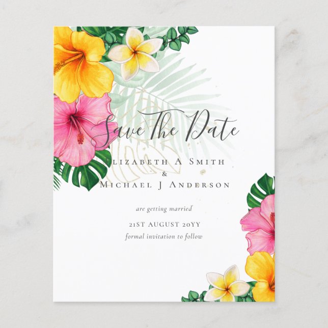 CHEAP Photo Save Dates TROPICAL FLOWERS Beach Flyer (Front)