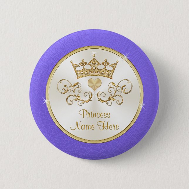 Cheap Princess Party Favours, Personalised 6 Cm Round Badge (Front)
