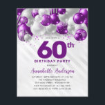 Cheap Purple Silver Balloon Glitter 60th Birthday Flyer<br><div class="desc">Modern Glam Purple Violet Silver Balloon Glitter Sparkle Any Age Birthday Invitation</div>