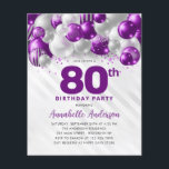 Cheap Purple Silver Balloon Glitter 80th Birthday Flyer<br><div class="desc">Modern Glam Purple Violet Silver Balloon Glitter Sparkle Any Age Birthday Invitation</div>