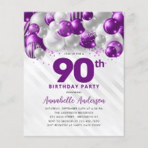 Cheap Purple Silver Balloon Glitter 90th Birthday
