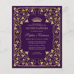 Cheap Purple Violet Floral Gold Tiara Quinceanera Flyer