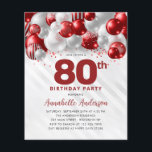 Cheap Red Silver Balloon Glitter 80th Birthday Flyer<br><div class="desc">Modern Glam Burgundy Red Silver Balloon Glitter Sparkle Any Age Birthday Invitation</div>