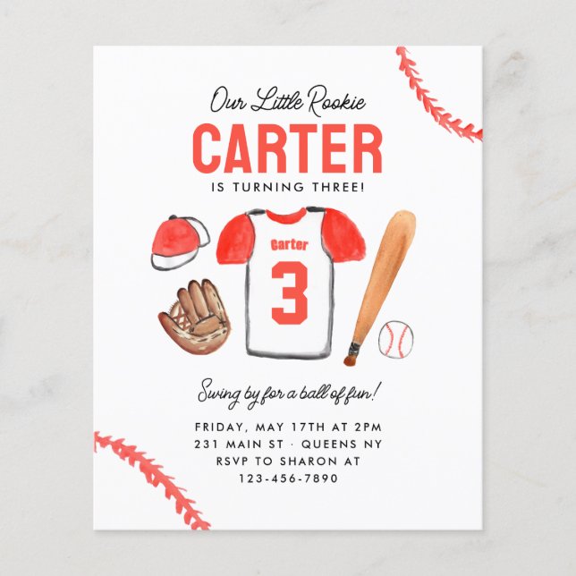 Cheap Rookie of the Year Baseball Shirt Birthday Flyer (Front)