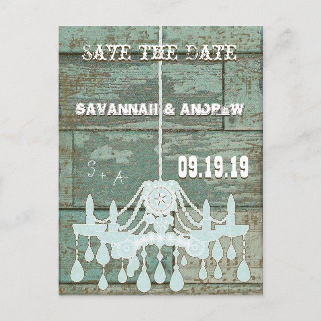 Cheap Rustic Barn Wood Blue Rustic  Save the Date Announcement Postcard (Front)