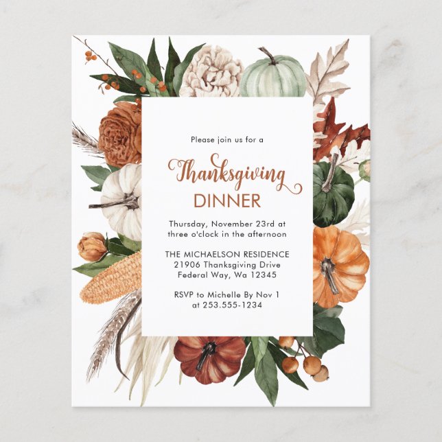 Cheap Rustic Brown Thanksgiving Dinner Invite Flyer (Front)
