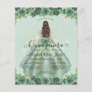 Cheap Sage Green Gold Floral Princess Quinceanera Flyer