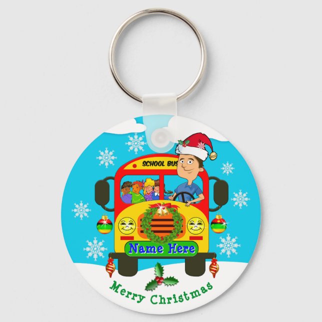 Cheap School Bus Driver Christmas Gifts, His Name Key Ring (Front)
