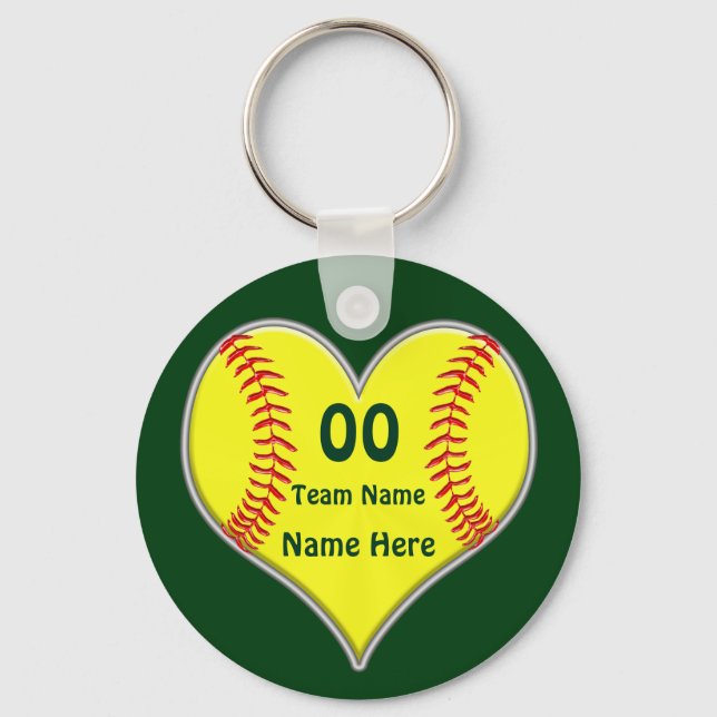 Cheap Softball Gifts with Your Text and Colours Key Ring (Front)