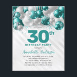 Cheap Teal Green Silver Balloon Glitter Birthday Flyer<br><div class="desc">Modern Glam Teal Green Silver Balloon Glitter Sparkle Any Age Birthday Invitation</div>