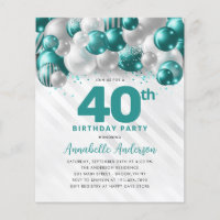 Cheap Teal Silver Balloon Glitter 40th Birthday