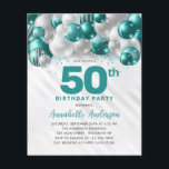 Cheap Teal Silver Balloon Glitter 50th Birthday Flyer<br><div class="desc">Modern Glam Teal Green Silver Balloon Glitter Sparkle Any Age Birthday Invitation</div>