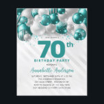 Cheap Teal Silver Balloon Glitter 70th Birthday Flyer<br><div class="desc">Modern Glam Teal Green Silver Balloon Glitter Sparkle Any Age Birthday Invitation</div>