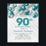 Cheap Teal Silver Balloon Glitter 90th Birthday Flyer<br><div class="desc">Modern Glam Teal Green Silver Balloon Glitter Sparkle Any Age Birthday Invitation</div>
