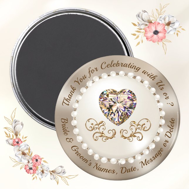 Cheap Thank You Gifts for Wedding Guests, Wedding Magnet (Inexpensive wedding party favors. Taupe wedding colors. Heart favors. Personalized Wedding Magnets.)