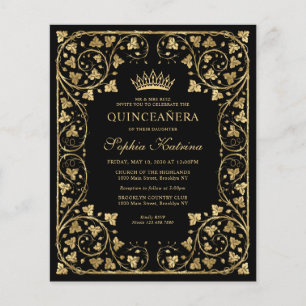 Cheap Vintage Black Floral Gold Tiara Quinceanera Flyer