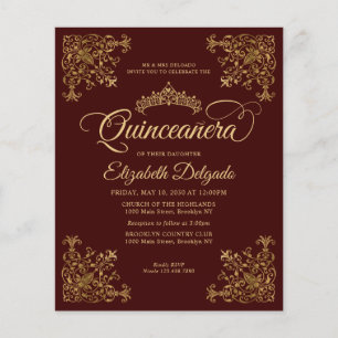 Cheap Vintage Burgundy Gold Frame Quinceanera Flyer