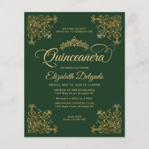 Cheap Vintage Emerald Green Gold Frame Quinceanera Flyer
