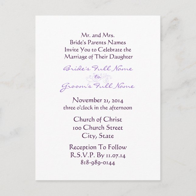 Cheap Wedding Invitation Postcards (Front)