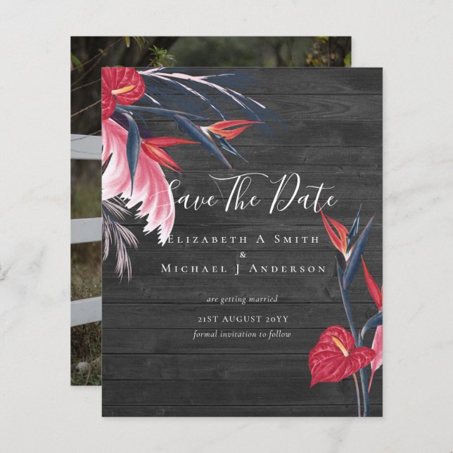 CHEAPEST PHOTO Save Dates Pampas Grass Tropical (Front/Back)