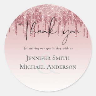 CHEAPEST Rose Gold Pink Glitter Wedding Classic Round Sticker