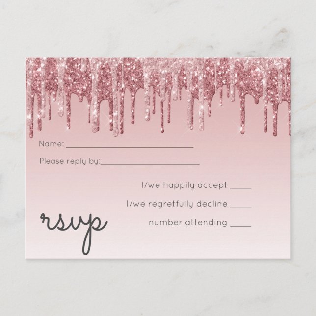CHEAPEST Rose Gold Pink Glitter Wedding Invitation Postcard (Front)