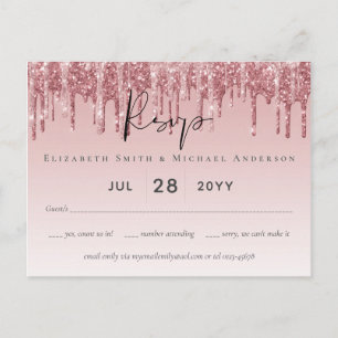 CHEAPEST Rose Gold Pink Glitter Wedding Postcard