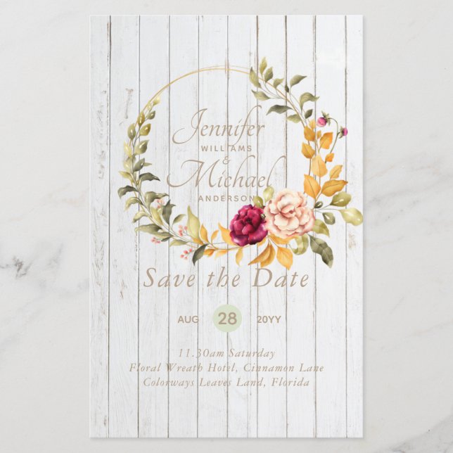 Cheapest Save The Dates Floral Wreath BUDGET (Front)