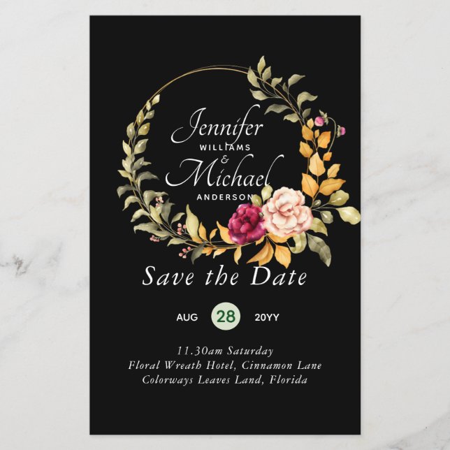 Cheapest Save The Dates Floral Wreath BUDGET (Front)