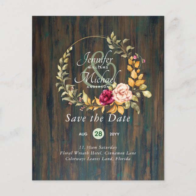 Cheapest Save The Dates Floral Wreath BUDGET (Front)