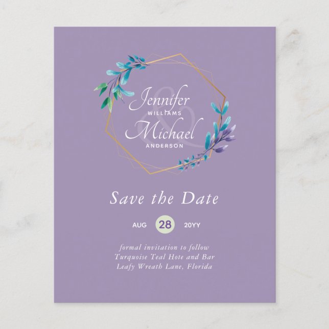 CHEAPEST Save The Dates Teal Blue Floral Wreath (Front)