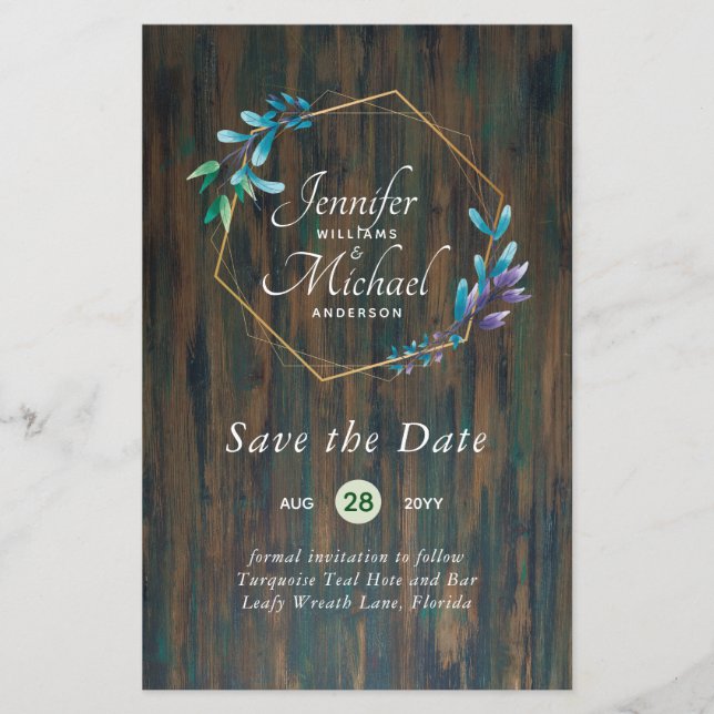 CHEAPEST Save The Dates Teal Blue Floral Wreath (Front)
