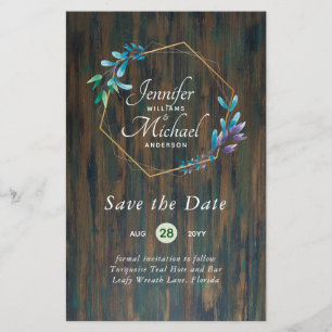 CHEAPEST Save The Dates Teal Blue Floral Wreath
