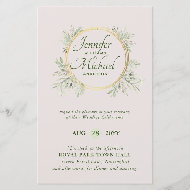 CHEAPEST Wedding Invitation Greenery Wreath BUDGET (Front)