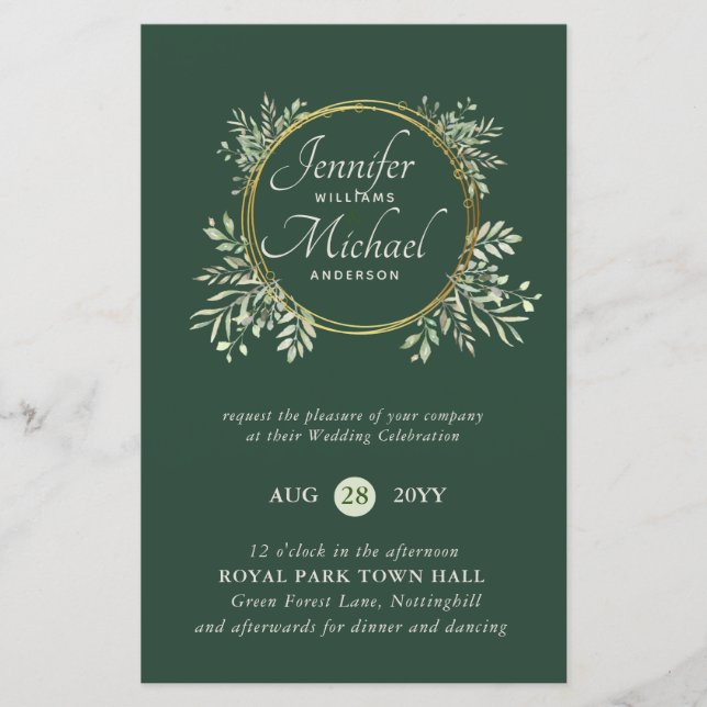 CHEAPEST Wedding Invitation Greenery Wreath BUDGET (Front)