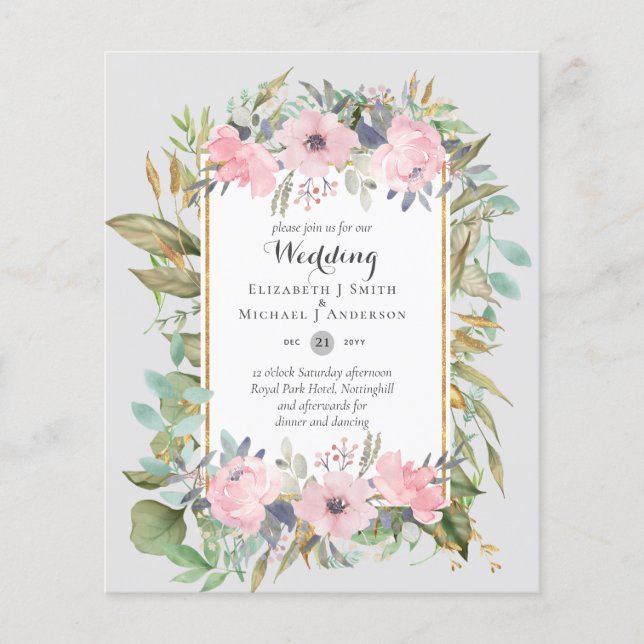 CHEAPEST WEDDING INVITATIONS Blush Pink Flowers Flyer (Front)