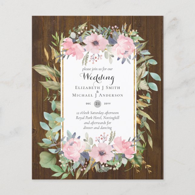 CHEAPEST WEDDING INVITATIONS Blush Pink Flowers Flyer (Front)
