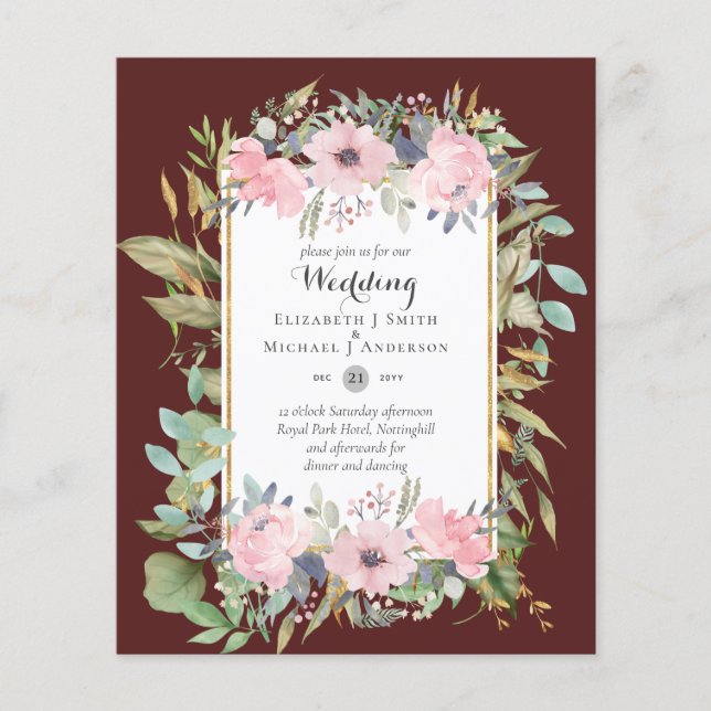 CHEAPEST WEDDING INVITATIONS Blush Pink Flowers Flyer (Front)