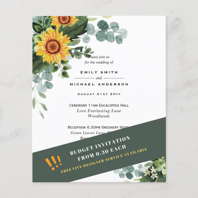 CHEAPEST WEDDING INVITATIONS Sunflowers Eucalyptus Flyer (Front)
