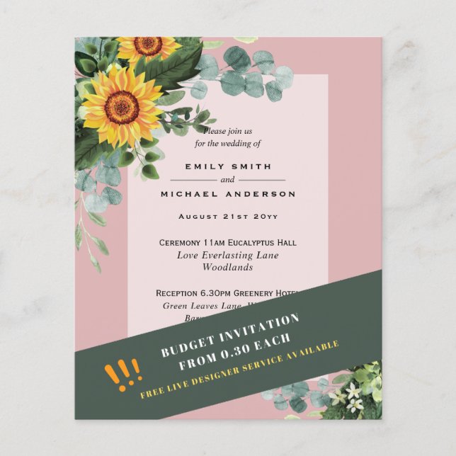 CHEAPEST WEDDING INVITATIONS Sunflowers Eucalyptus Flyer (Front)