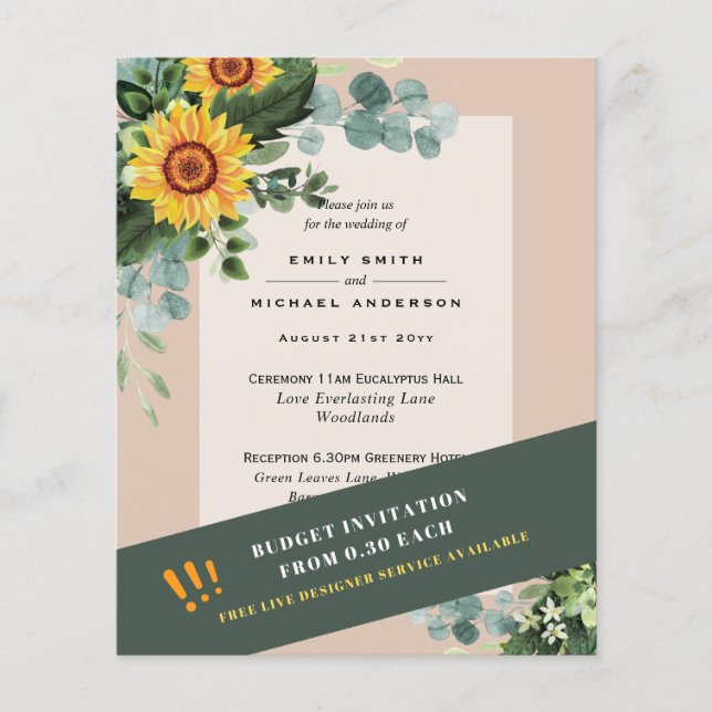 CHEAPEST WEDDING INVITATIONS Sunflowers Eucalyptus Flyer (Front)